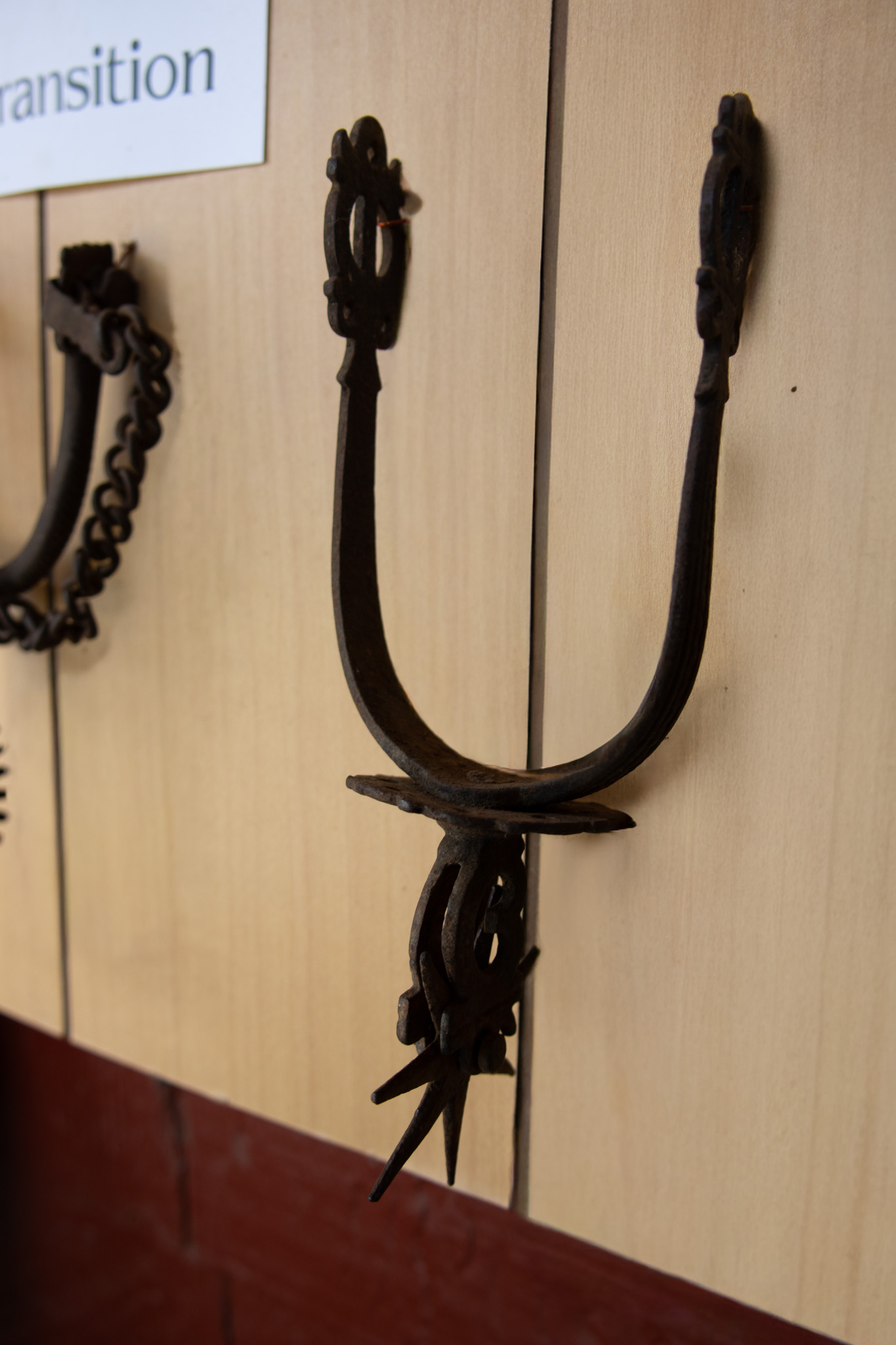 Historic metal paniolo spur used for horseback riding in Hawaiʻi, part of the Paniolo Preservation Society collection.